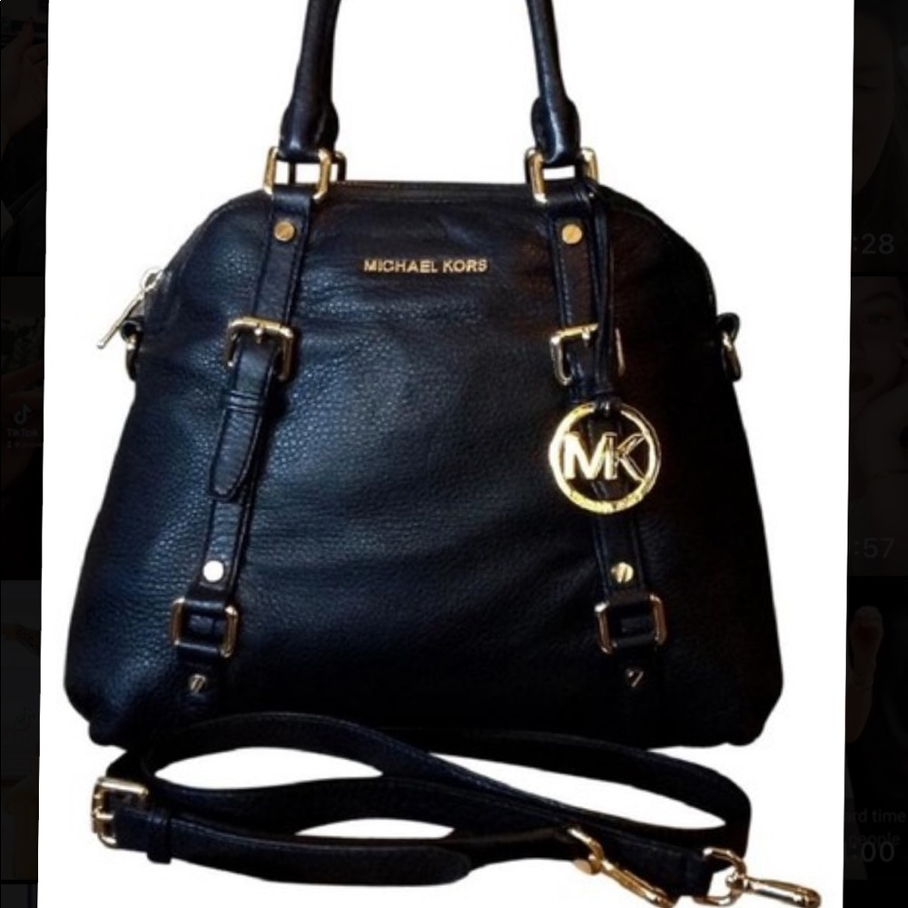 Black Leather Michael Kors Bedford Bowling Bag